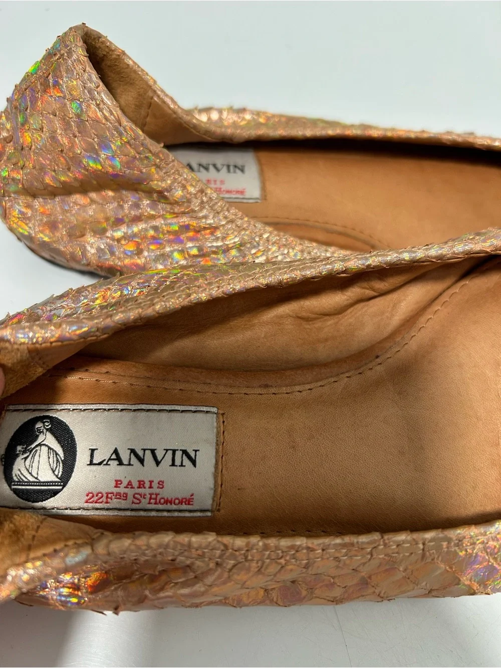 Lanvin Iridescent Snake Embossed Ballet Flats Pink Size 9 US 39.5 EU